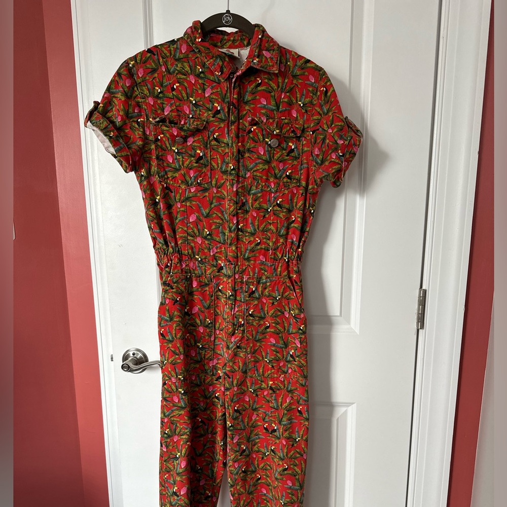 FARM Rio: Red Denim Jumpsuit (XS)